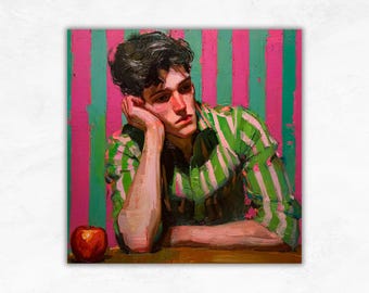 Contemplative Man Portrait Oil Painting: Modern Figurative Art Expressionist Male Portrait Impasto Original Canvas Painting