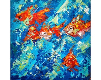 Goldfish Impasto Oil Painting Fish Original Art Underwater Artwork Kitchen Wall Art Rustic Decor by ArtSenya