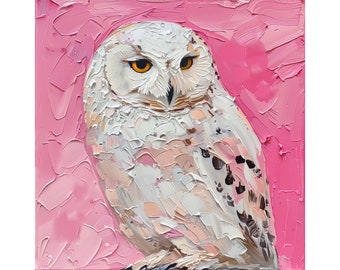 Peinture à l'huile de hibou blanc, animaux polaires, oeuvre d'art originale d'oiseaux, oeuvre d'empâtement, oeuvre d'art mural rustique, cadeaux personnalisés, par ArtSenya