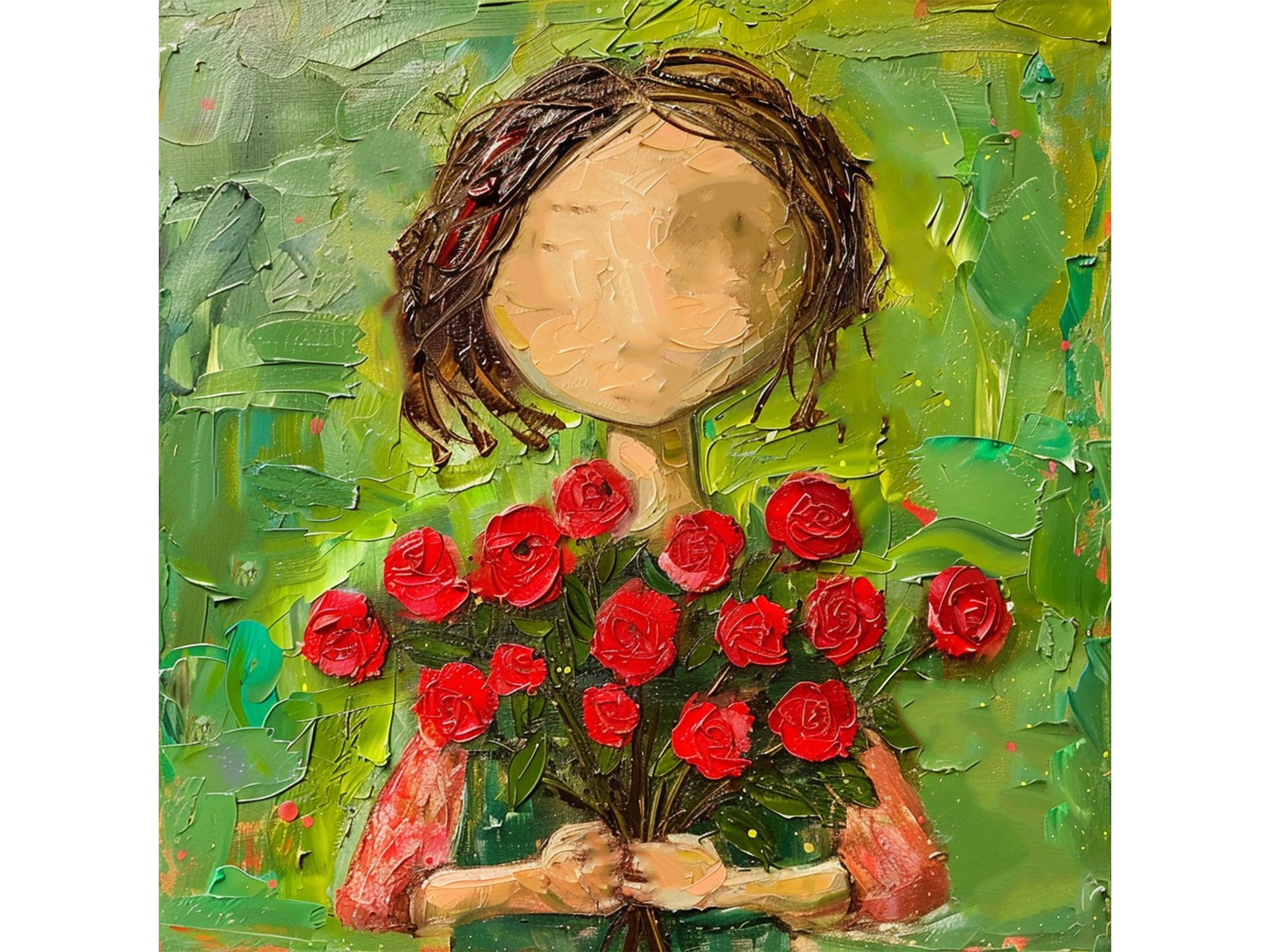Girl Portrait Oil Painting Rose Flowers Original Art Woman Portrait ...