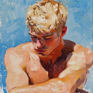 Schwules Männerportrait , blondes Männer Körperbild, Männerkörper, Männerkörper, Männerkörper, Leinwand Kunstwerk, Gay Gemälde, Geschenk für Ihn