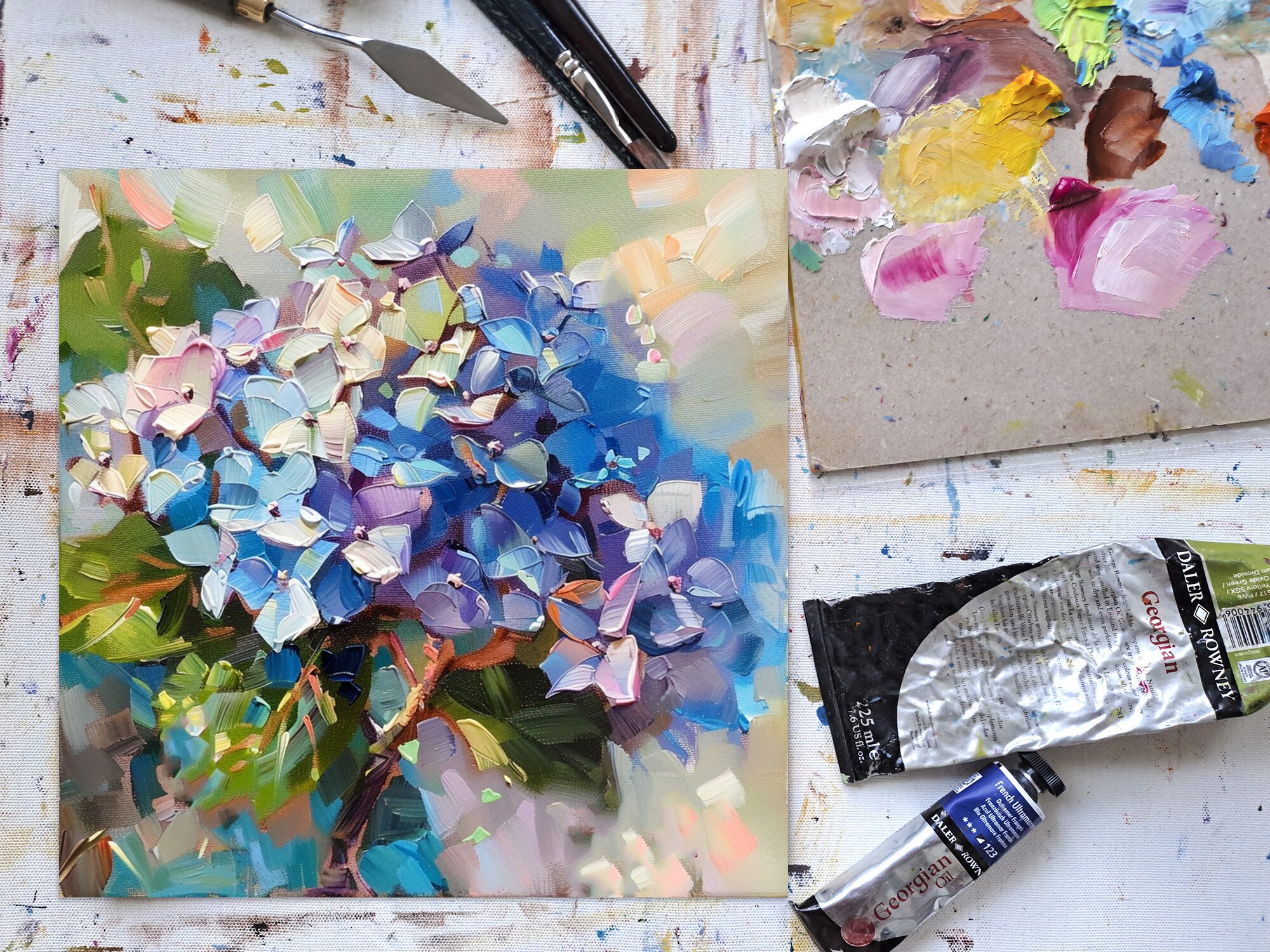 Hydrangea Original Oil Painting Floral Wall Decor Flowers Impasto ...