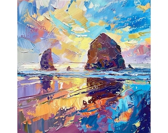 Cannon Beach dipinto su tela Oregon Seascape Opere d'arte originali Travel Art di ArtSenya