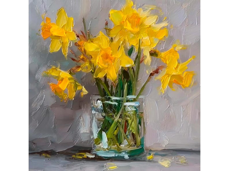 Yellow Daffodils Large Canvas Painting Oil Art Spring Flowers Artwork ...