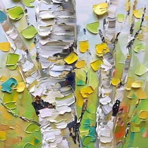 Birch Trees Oil Painting Aspen Forest Original Art Landscape Impasto Abstract Wall Art Travel Gifts by ArtSenya