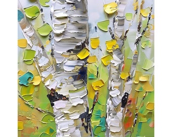 Birch Trees Oil Painting Aspen Forest Original Art Landscape Impasto Abstract Wall Art Travel Gifts by ArtSenya