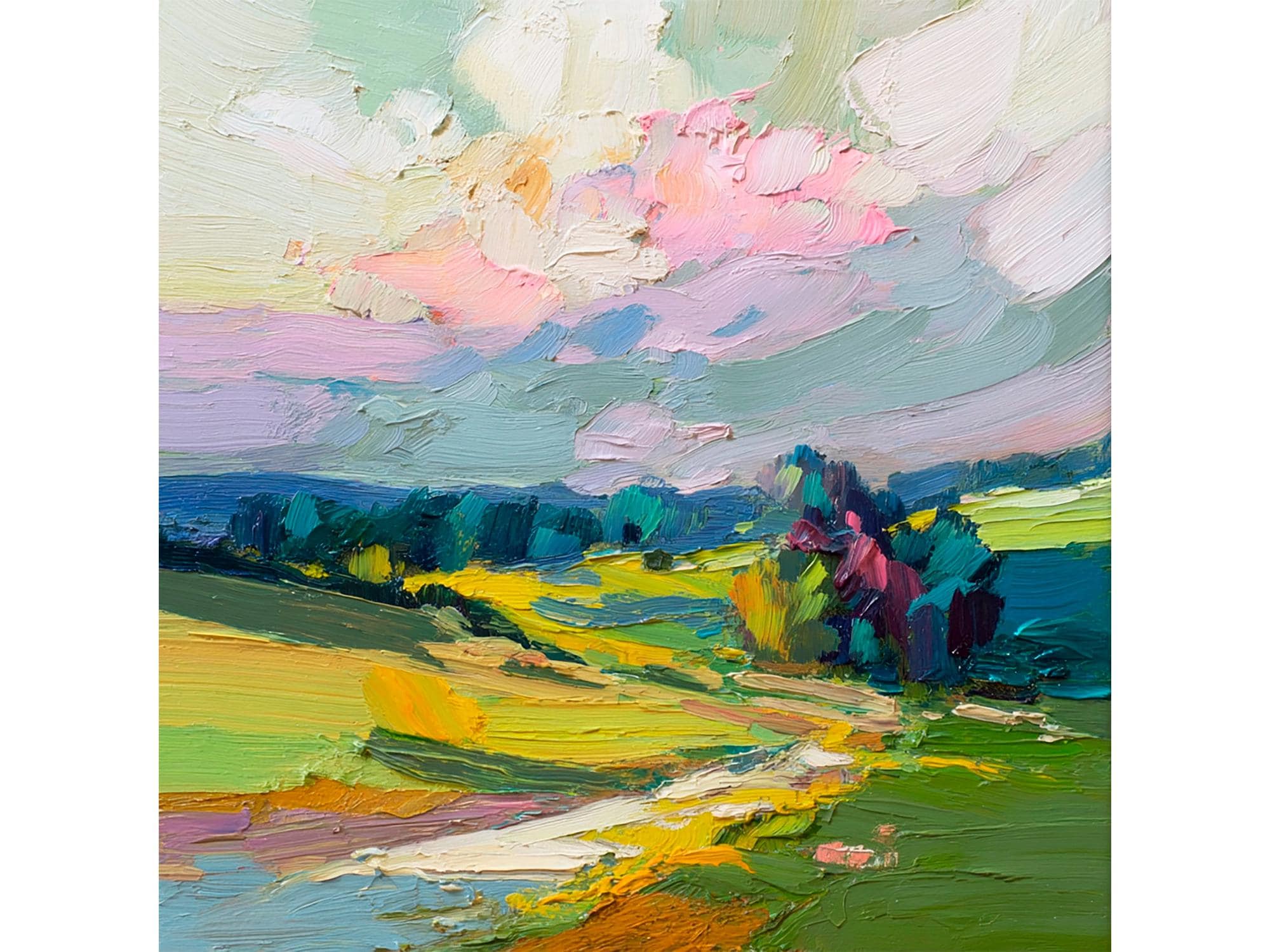 Napa Valley Countryside Landscape Oil Painting: Textured Impasto