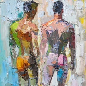 Gay Oil Painting Men Bodies Original Art Male Body Abstract Wall Art Couple Artwork Friendship Wall Decor Gifts for Him by ArtSenya image 1