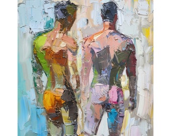 Gay pintura al óleo hombres cuerpos arte original cuerpo masculino abstracto pared arte pareja arte amistad pared decoración regalos para él por ArtSenya