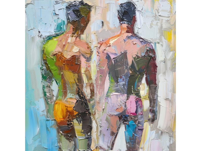 Gay Oil Painting Men Bodies Original Art Male Body Abstract Wall Art Couple Artwork Friendship Wall Decor Gifts for Him by ArtSenya image 1