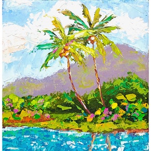 Hawaii Painting On Canvas Palm Trees Original Art Seascape Impasto Oil Painting Oahu Wall Art by ArtSenya