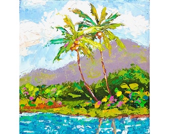 Hawaii Gemälde Auf Leinwand Palmen Original Art Seelandschaft Impasto Oahu Wandkunst von ArtSenya