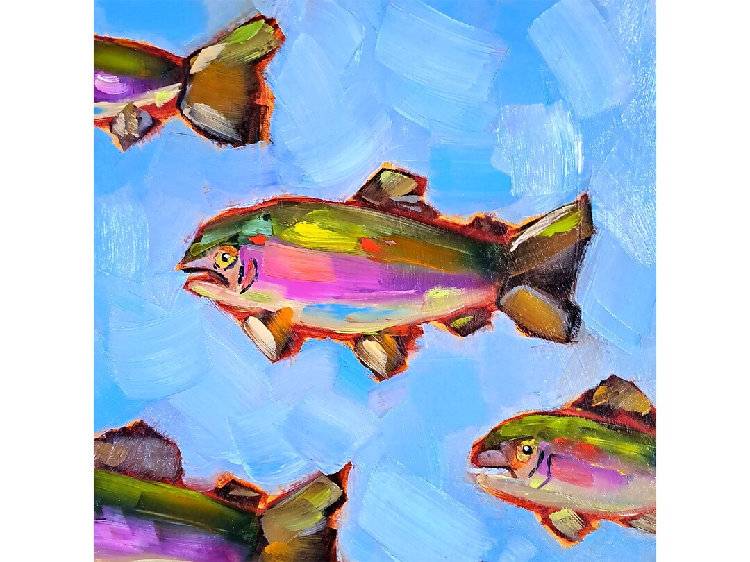Rainbow Trout Painting Sea Animals Original Art Fish Oil Etsy