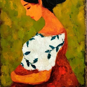 Pregnant Woman Painting Impasto Portrait Art Mother-to-Be Wall Art Expecting Mom Figure Artwork Textured Oil Maternity Decor by ArtSenya