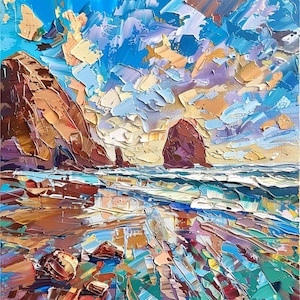 Cannon Beach Canvas Art Oregon Seascape Original Painting On Canvas Large Wall Art Travel Gifts by ArtSenya