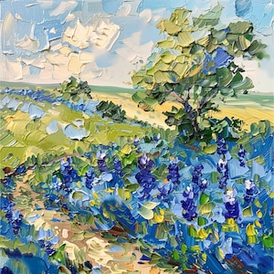 Texas Landschaft Ölgemälde Eiche Impasto Original Kunst Bluebonnet Blumen Wand Kunst Dekor Geschenke von ArtSenya