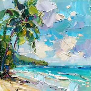 Hapuna Beach Oil Painting On Canvas Hawaii Beach Original Canvas Art Big Island Artwork Palm Trees Wall Art by ArtSenya