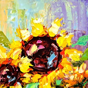 Sunflower Painting Floral Original Art Flowers Impasto Oil Painting Small Gifts for Her Textured Painting by ArtSenya