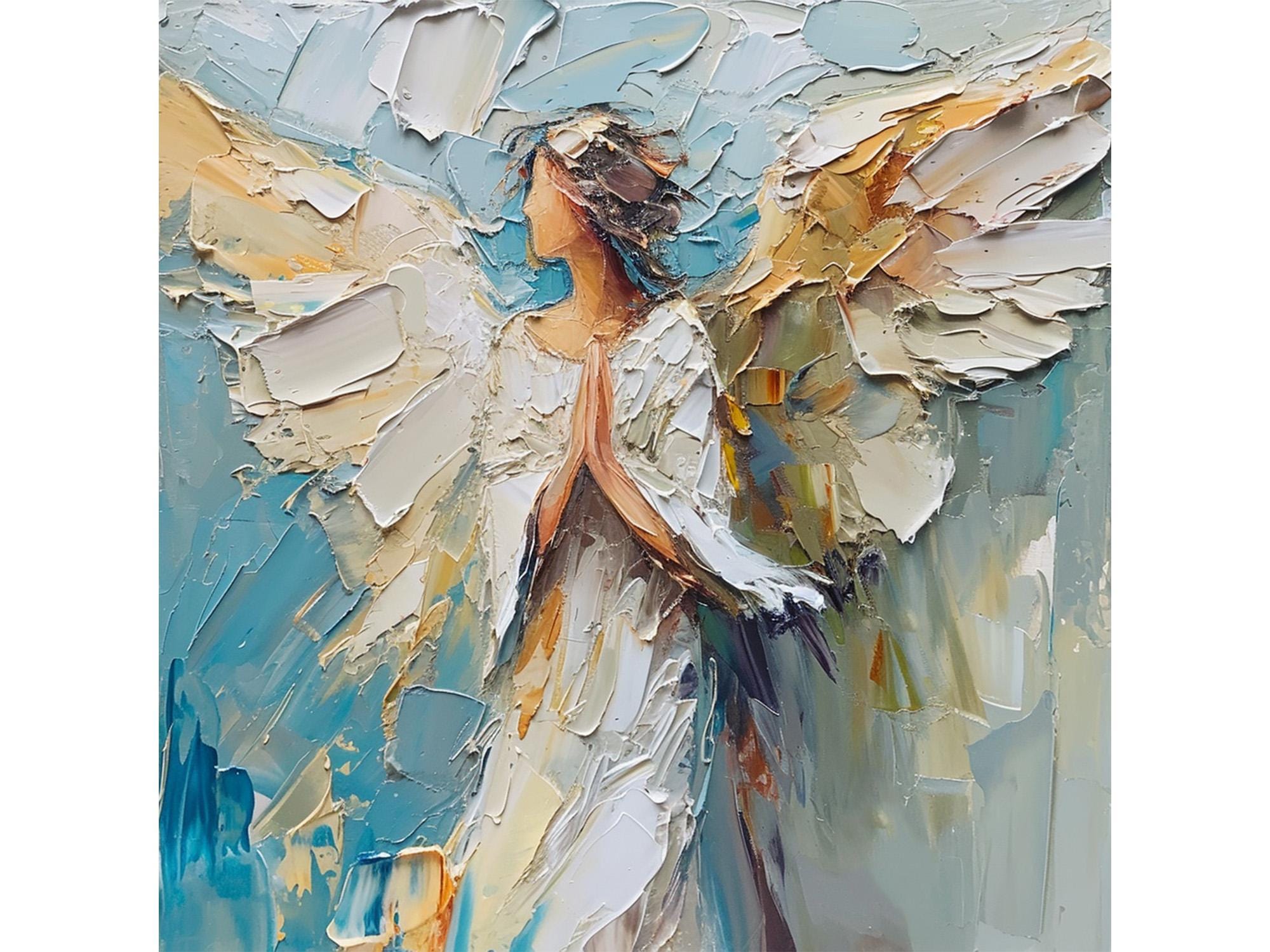 天使の油絵 天使の羽 厚塗り オリジナル ファインアート 女性 天使 壁