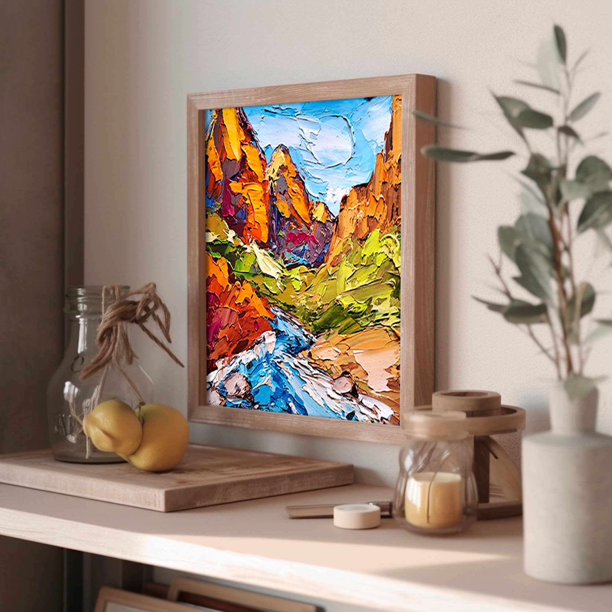 Zion National Park Oil Painting: Impasto Landscape Art, 10x10 - Etsy