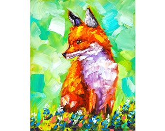 Fox Painting Lupine Original Art Wild Animals Oil Painting Floral Artwork Easter Gifts by ArtSenya
