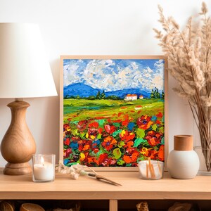 Tuscany Painting Red Poppy Fields Original Art Italy Landscape Impasto ...