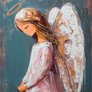 Angel Painting Large Oil Wall Art Guardian Angel Canvas Girl Angel Art Impasto Texture Religious Gift Spiritual Home Decor by ArtSenya