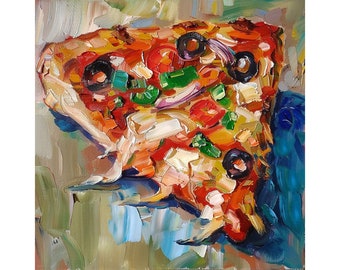 « Pizza peinture nourriture art original art mural cuisine empâtements oeuvre d'art Cadeaux pour lui » par ArtSenya