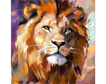 Lion Oil Painting: Textured Impasto Animal Art, Safari Wildlife Wall Decor, Majestic Lion Canvas by ArtSenya