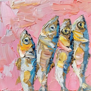 Sardina dipinto su tela Sardina Pesce Arte originale Animale Impasto Opera d'arte Cucina Wall Art di ArtSenya