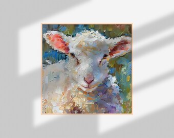 羊の油絵 キャンバス ラム インパスト オリジナルアート 農場の動物