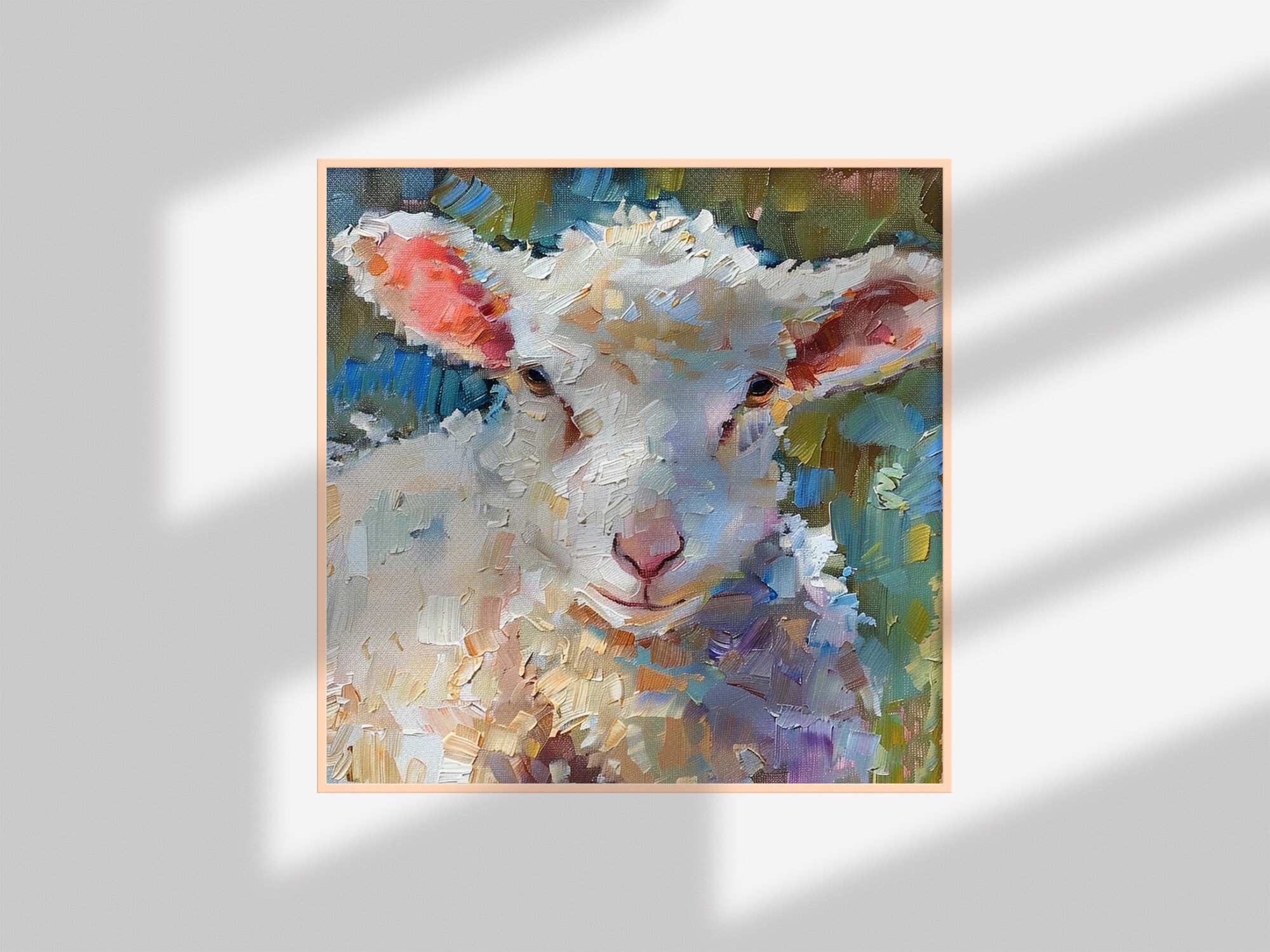 羊の油絵 キャンバス ラム インパスト オリジナルアート 農場の動物