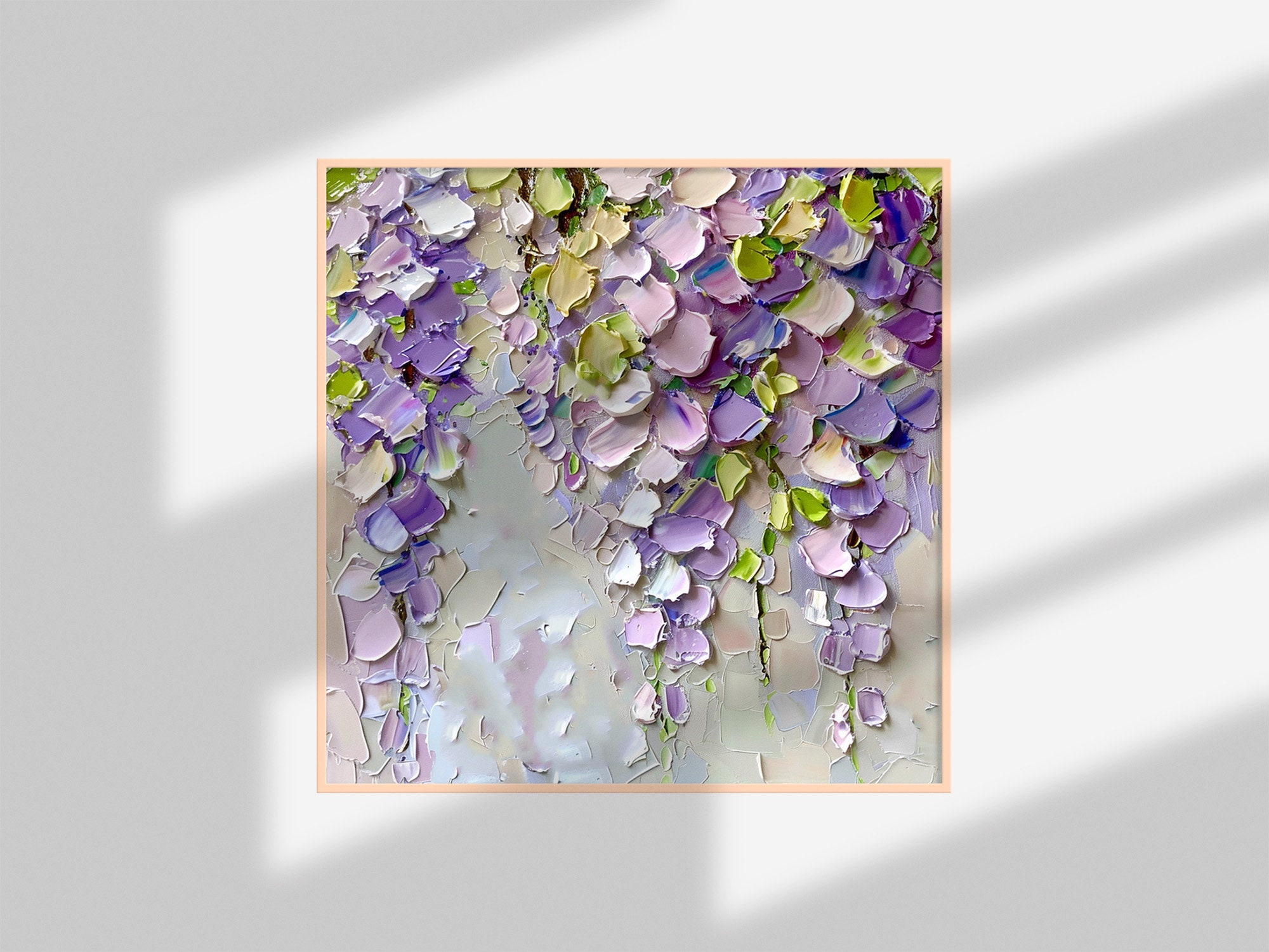 藤の油絵 花のインパスト オリジナルアート 花 油絵 キッチン 壁アート