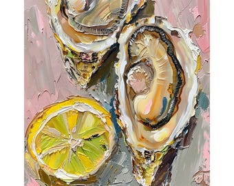 Oyster Original Oil Painting: Lemon Impasto Fine Art, 10x10