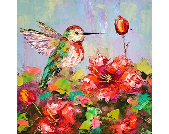 Hibiskus Malerei Kolibri Original Kunst Blumen Ölgemälde Vogel Kunstwerk