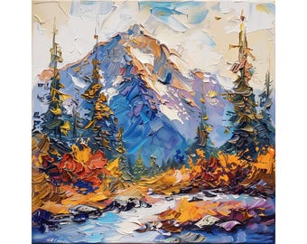 Rocky Mountains-olieverfschilderij: landschapskunst Colorado Impasto
