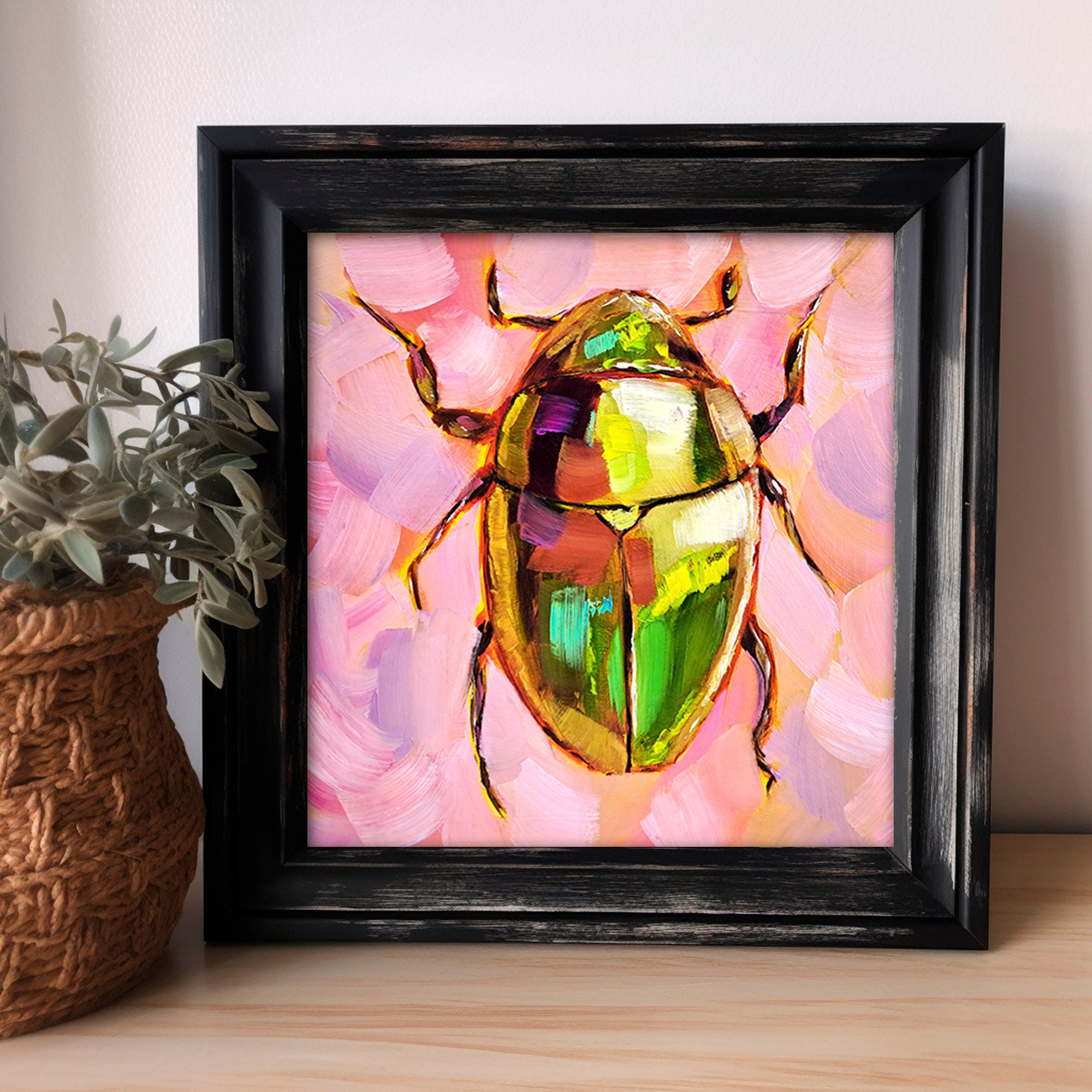 カブトムシの絵画 昆虫 オリジナルアート 動物 油絵 虫 壁アート