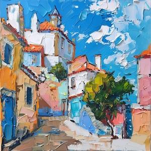 Sintra Portugal Cityscape Oil Painting Impasto Seascape Wall Art by ArtSenya