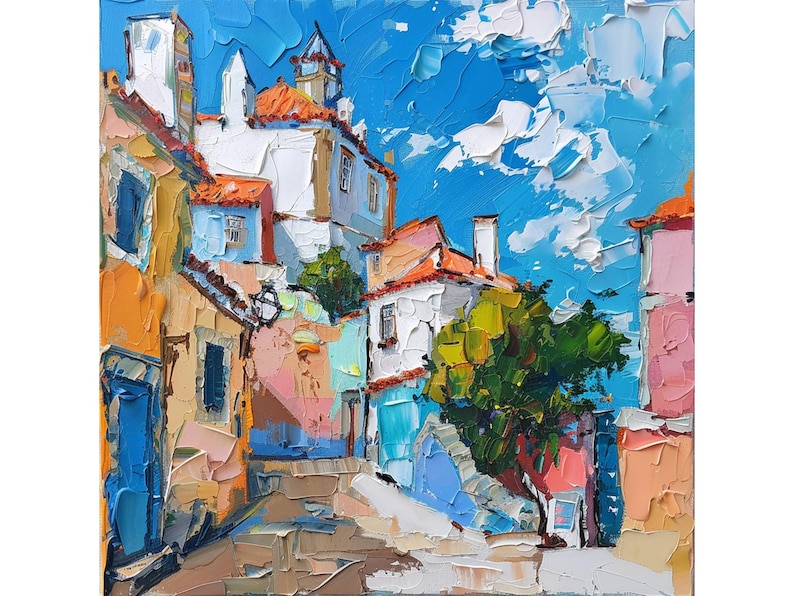 Sintra Portugal Cityscape Oil Painting Impasto Seascape Wall Art by ArtSenya