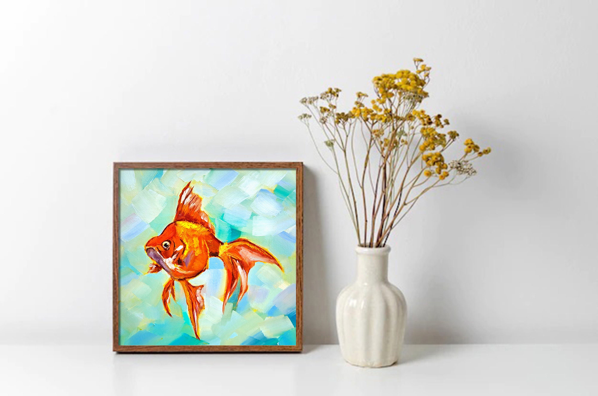 金魚の絵 魚 オリジナルアート 動物油絵 水中壁アート ギフト by