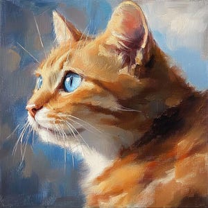 Ginger Cat Oil Painting On Canvas Realistic Cat Portrait Artwork Blue-Eyed Cat Art Animal Lover Gift by ArtSenya