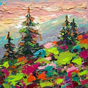 Rocky Mountains Oil Painting Colorado Landscape Original Art Pine Trees Impasto Artwork Sunset Wall Art Decor Travel Painting by ArtSenya