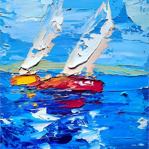 Pintura a óleo de veleiros, Califórnia, paisagem marinha abstrata, arte original, decoração de parede náutica, presentes para ele por ArtSenya