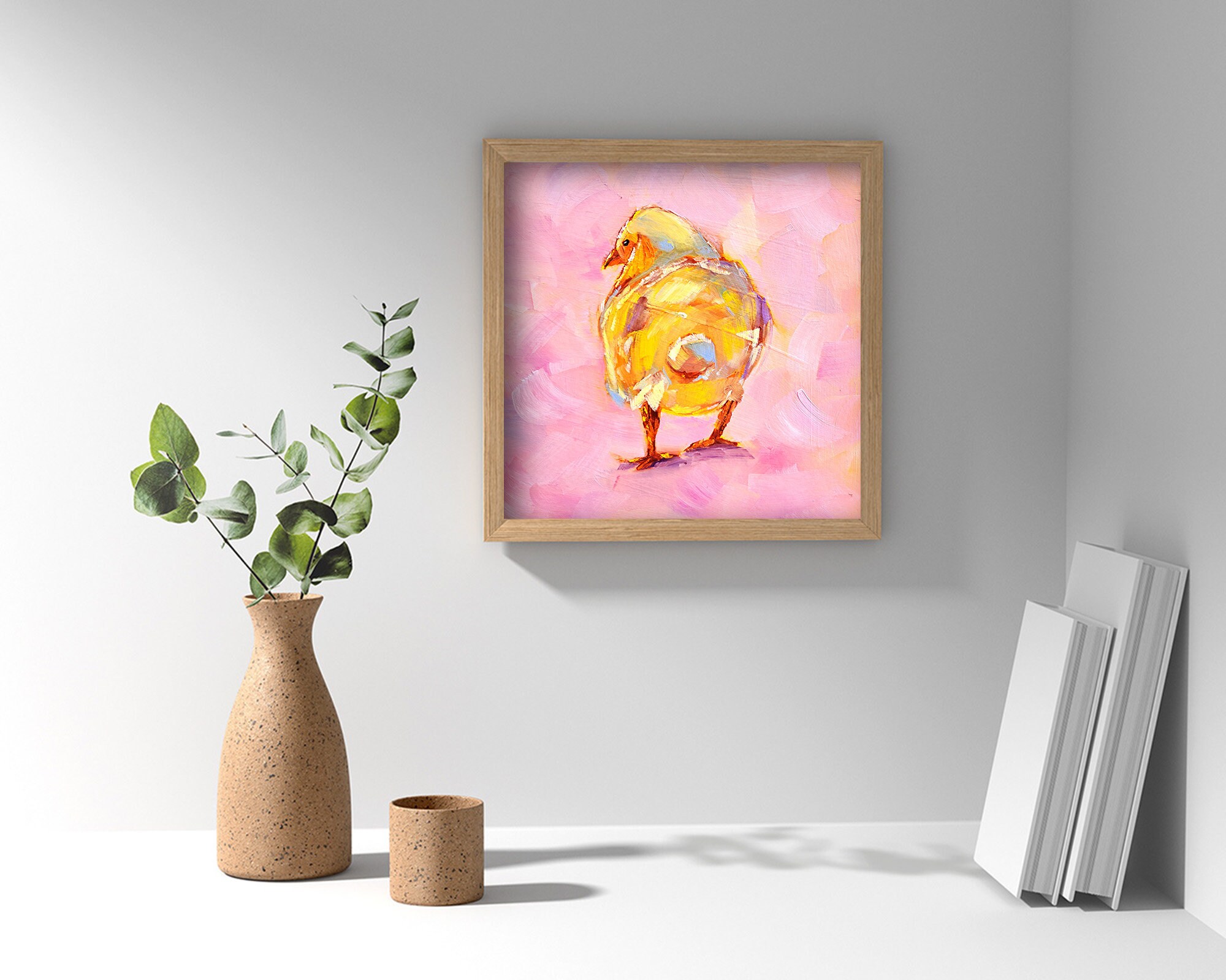 ひよこの油絵：ArtSenyaによるオリジナルの農場動物アート、鳥の壁