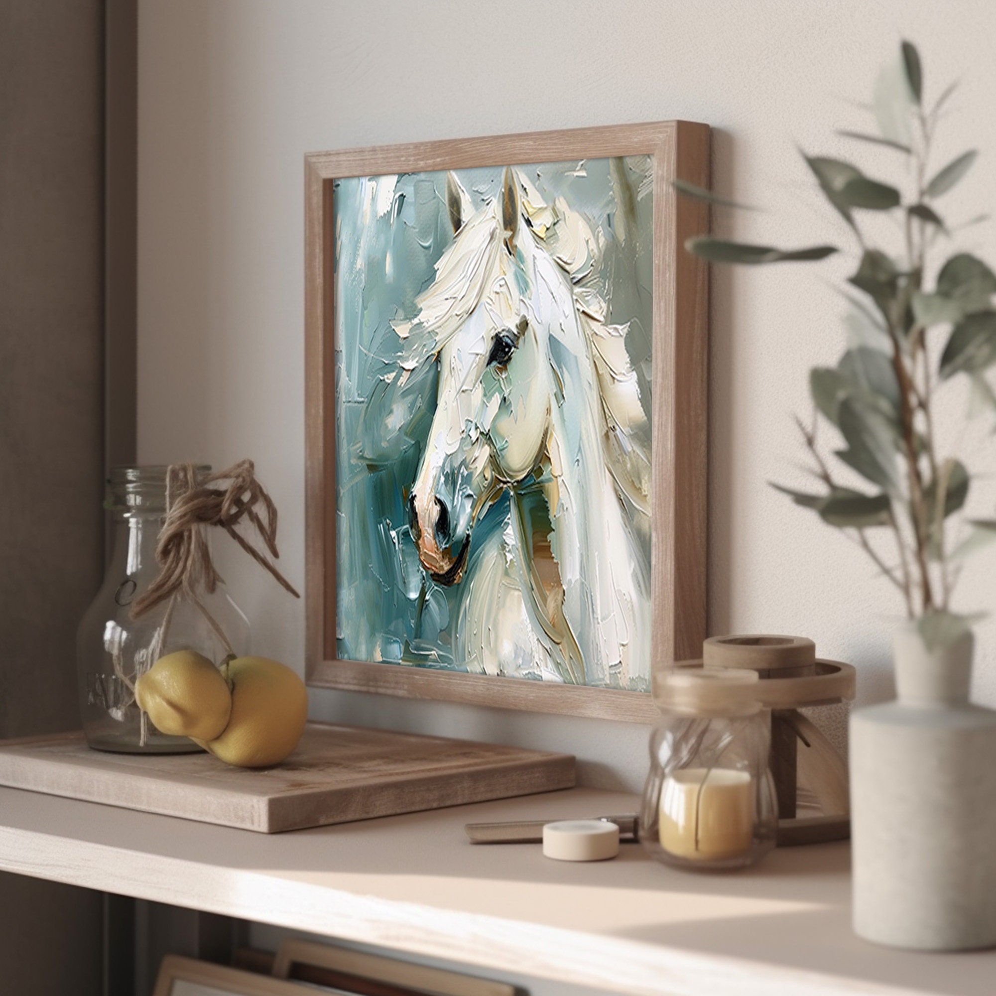 White Horse Portrait Oil Painting on Canvas Horse Portrait Fine Art ...