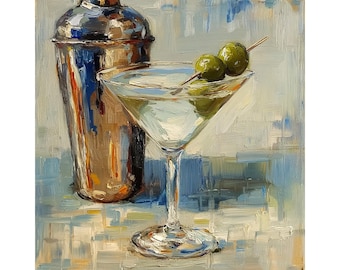 Dirty Martini Glass Painting Cocktail Canvas Art Bar Decor Modern Kitchen Wall Art Martini with Olives Gift for Cocktail Lovers by ArtSenya