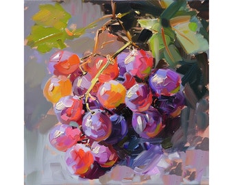Grapes Oil Painting Fruit Original Art Food Impasto Painting Kitchen Wall Art Decor Gifts for Her by ArtSenya