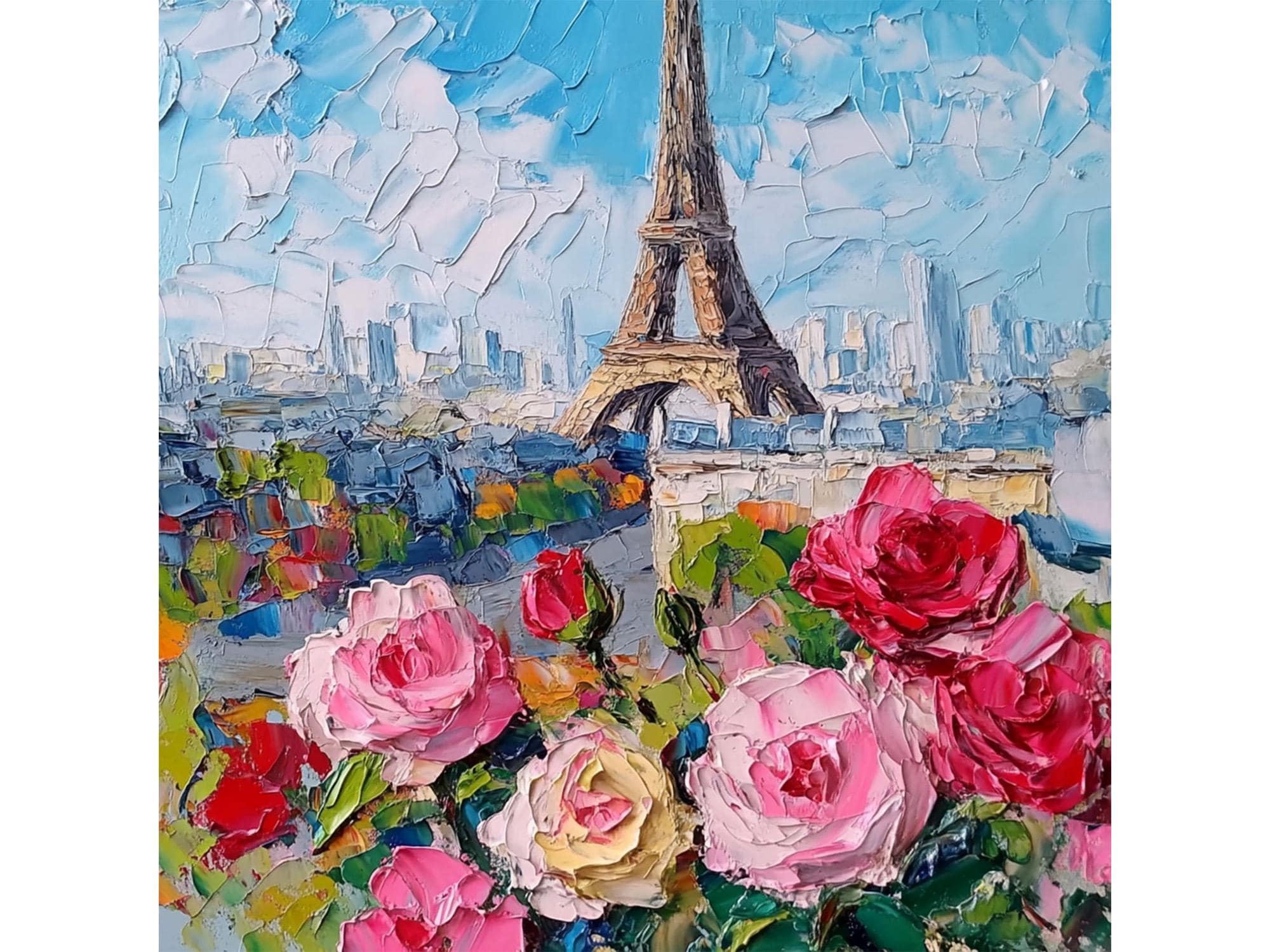 絵画 rose de paris Paris Eiffel Tower Oil Painting: Roses Impasto Canvas Art (10x10