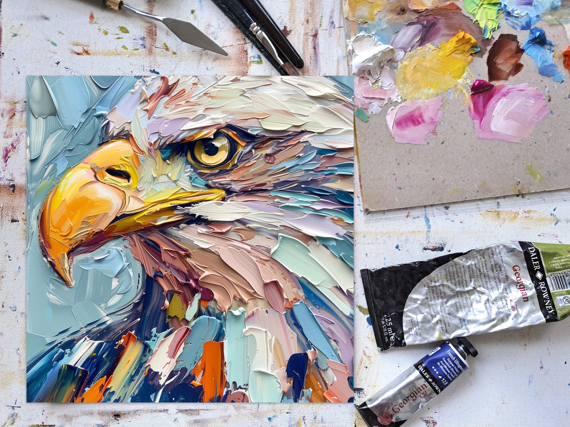 Bald Eagle Painting Bird Portrait Original Art Animals Impasto Artwork ...