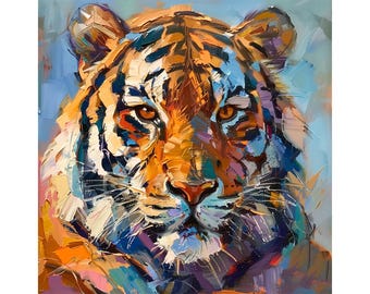 Dipinto originale a olio su tela raffigurante una tigre: ritratto di animale selvatico (20 x 20 pollici)